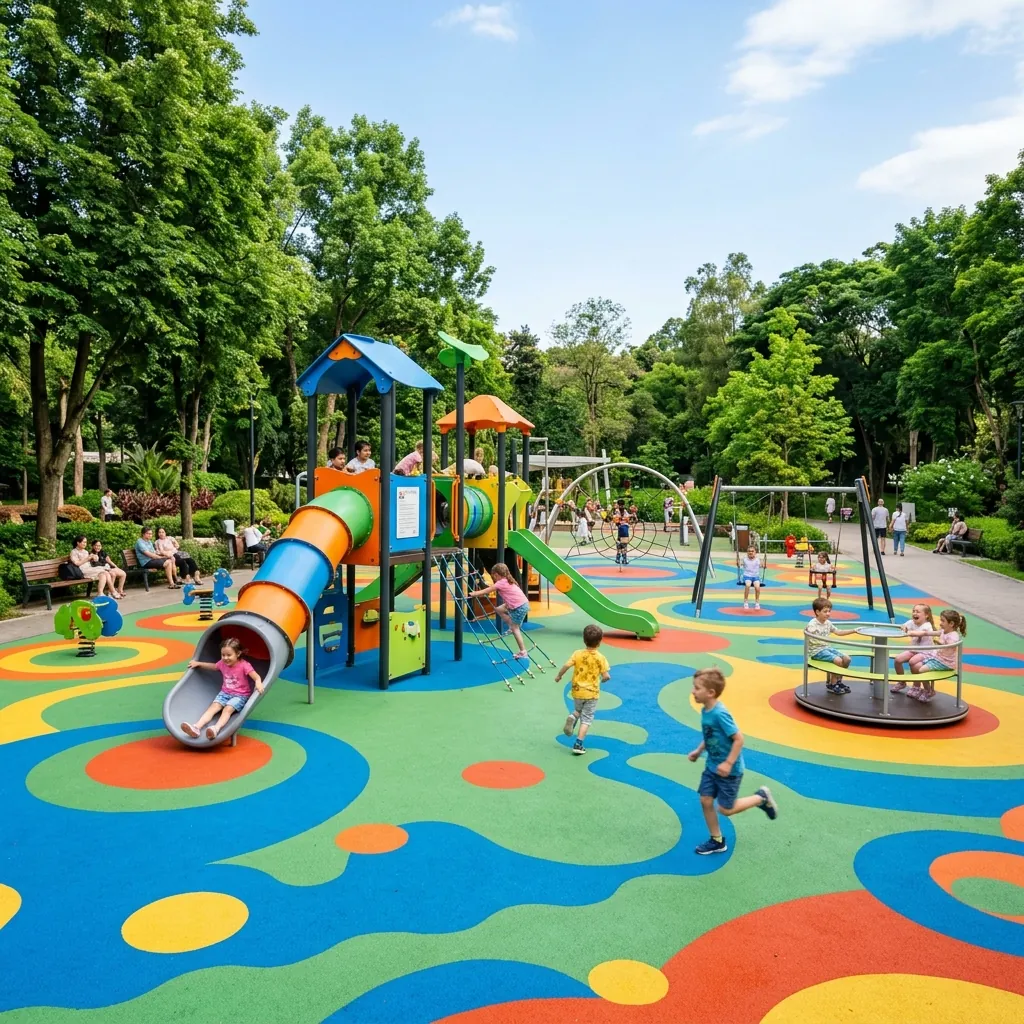 Zona infantil con suelo amortiguador en parque urbano